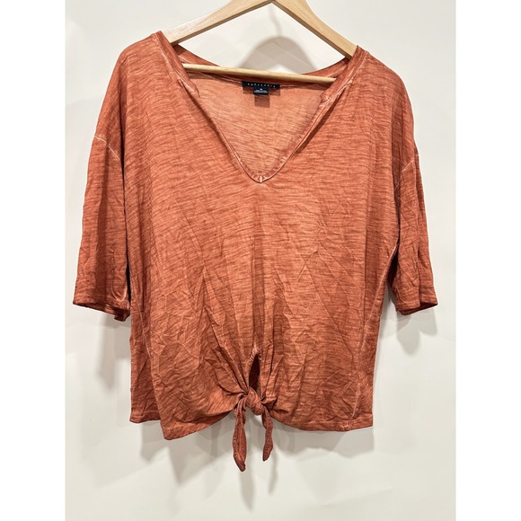 Sanctuary Women's Top Tie Front V Neck 3/4 Sleeve Burnout Orange Size M - Picture 1 of 6